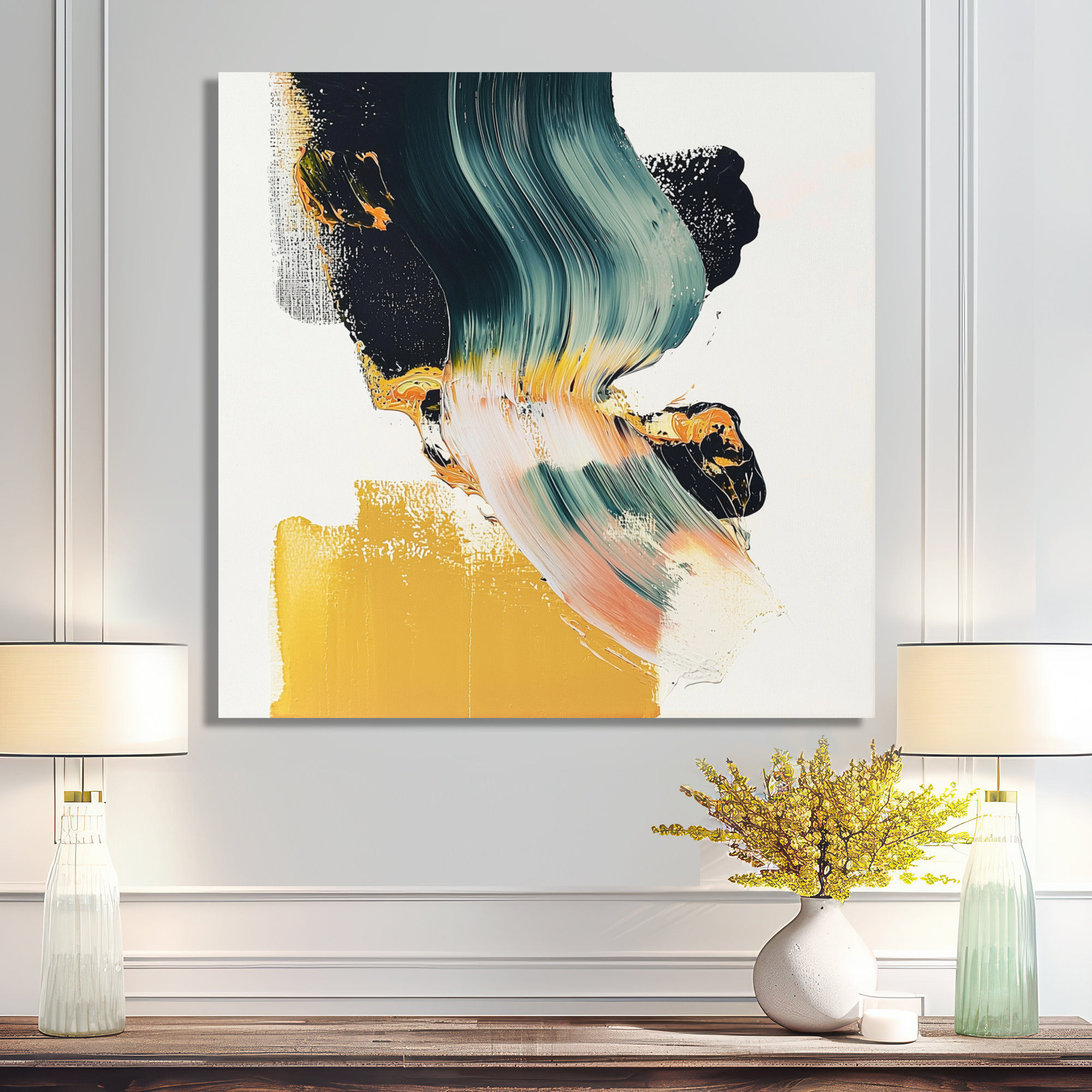 絵画 abstract painting Blue Orange Abstract Art: Large Mixed Media Canvas (60x80cm) - Etsy